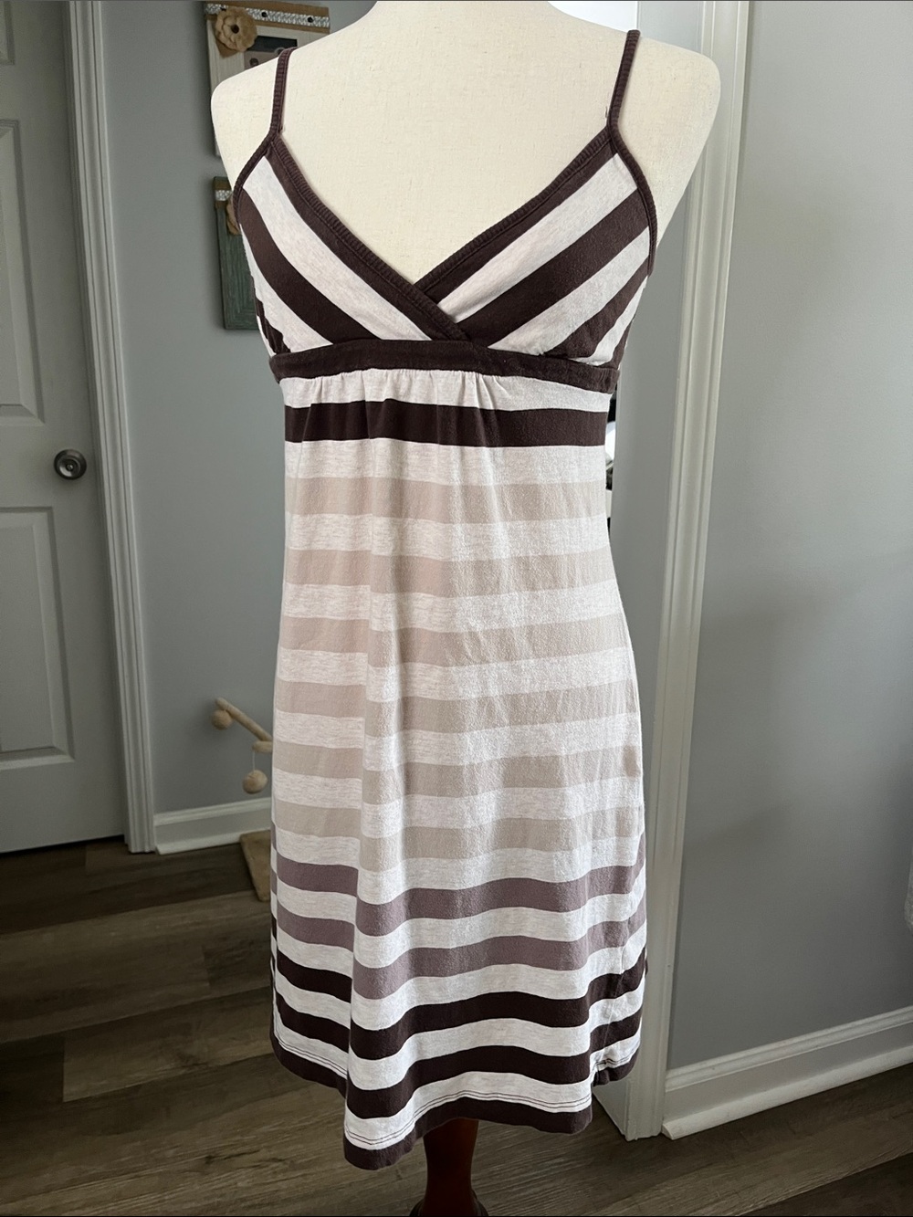 Old Navy Striped Spaghetti Strap Sundress in Brown and Cream Size Medium